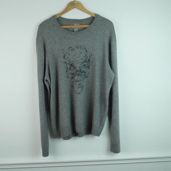 Lucky Brand Men's XL Sweater Skull Peace Sign Graphic Y2K Wool Blend Pullover